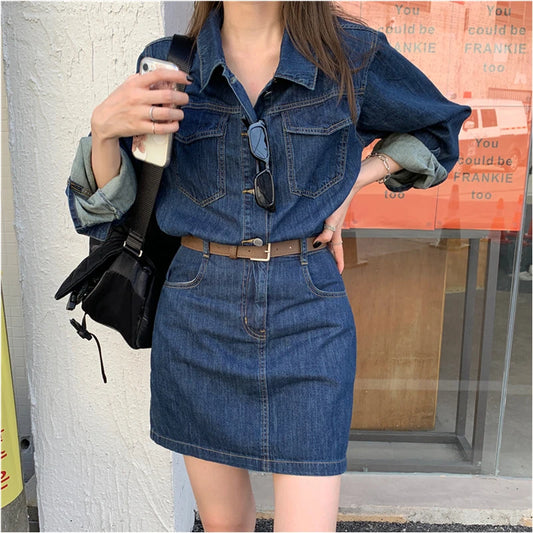 2024 Vintage Denim Shirt Casual Cropped Style For Womens Summer
