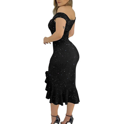 Midnight Sparkle: The Perfect Off-Shoulder Cocktail Dress