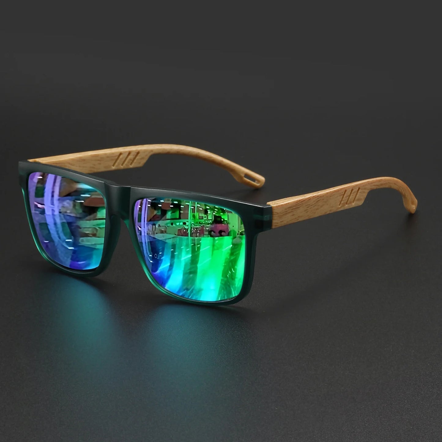 Square UV400 Sunglasses – Wood Grain Unisex Fashion Shades