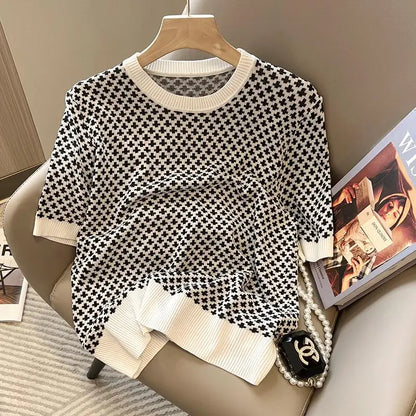 Winter Sweater For Women Vintage Plaid O Neck Loose Pull Femme High Street Fashion Pullovers Tops