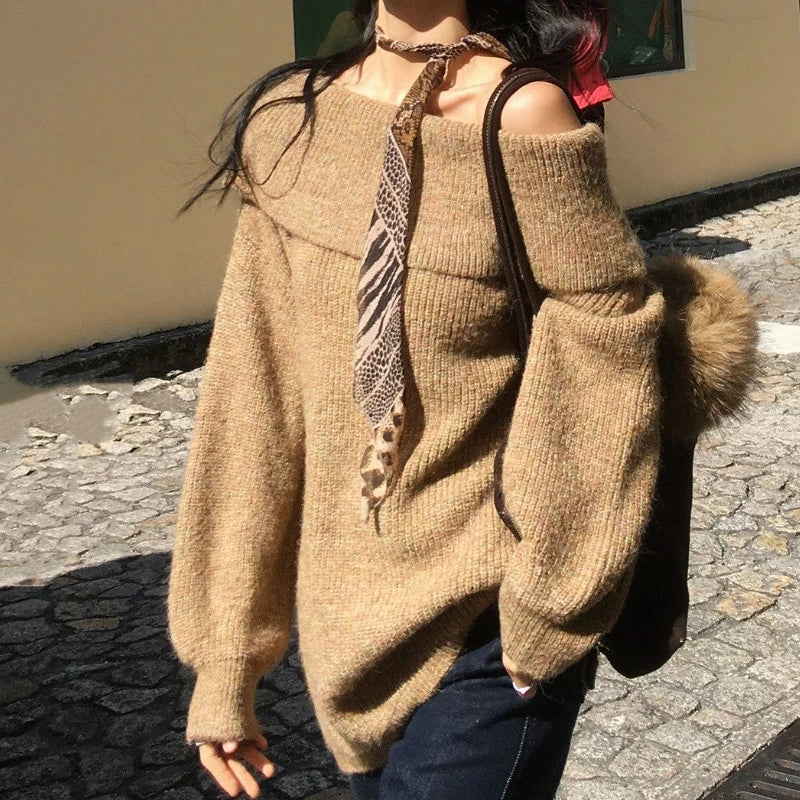 Women Elegant Long Sleeve Off Shoulder Sweaters