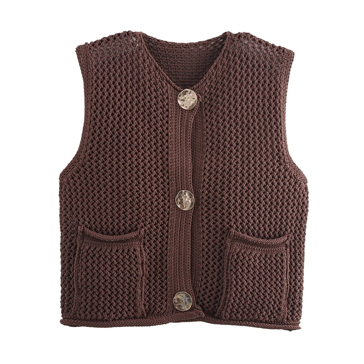 Womens Elegant Round Collar Single Breasted Buttoned Sweaters