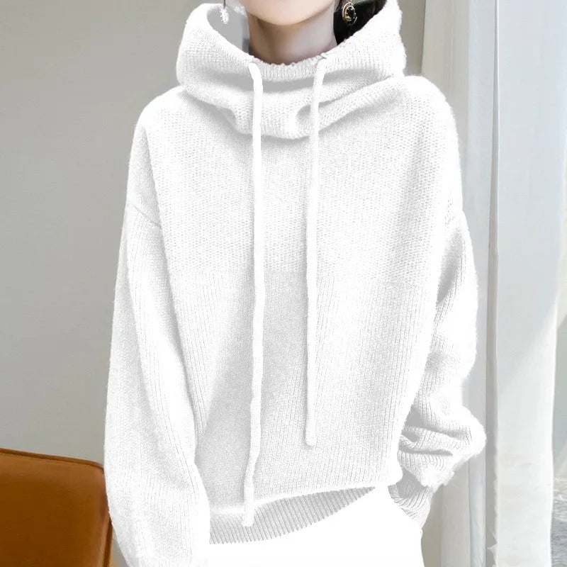 High Neck Hooded Sweatshirt Dress Chic Office Pullover For Women