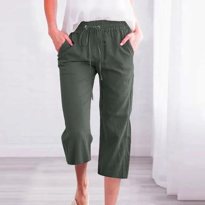 Classic Style Women Cotton Linen Capri