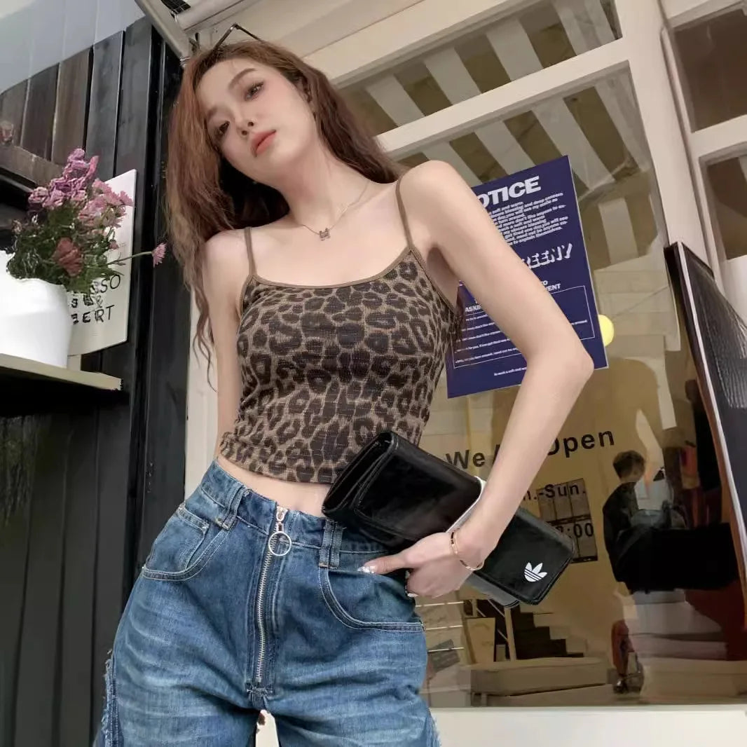 Leopard Print Slipsbow Vest Women S Loose Fit Sleeveless Crew Neck Tank Top Autumn Fashion Bestseller