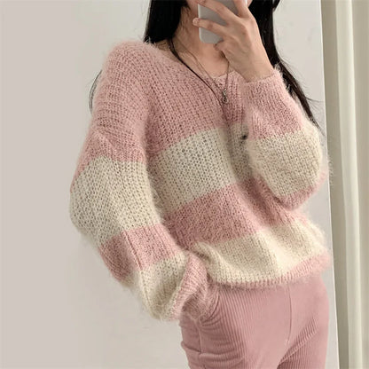 Cool Elegant Striped Loose Style Women Winter Sweaters