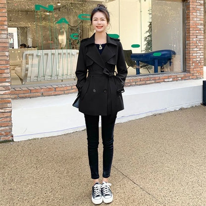 Womens Korean Style Long Khaki Red Trench Coat