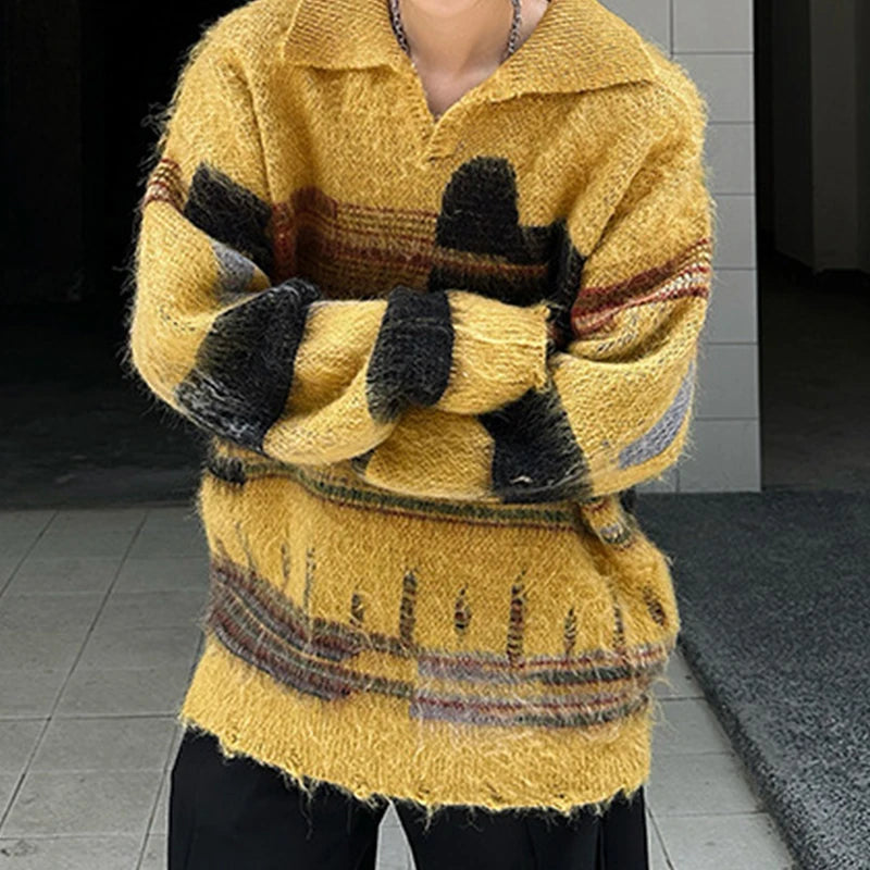 Turn Down Collar Knitwear Old Men Sweaters