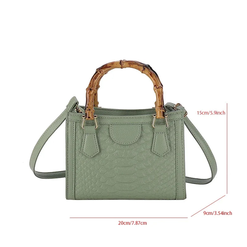 Artisanal Detail: Textured Bamboo-Handle Structured Bag