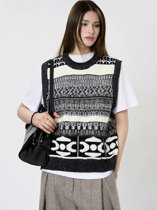 Womens Geometric Pattern Sleeveless Vest For Autumn Winter