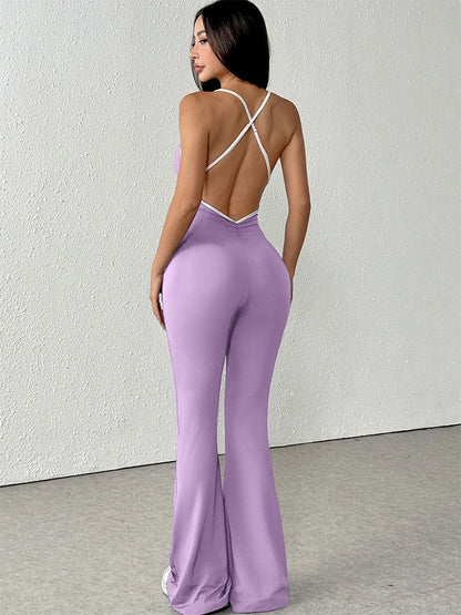 Contemporary Bold: Skew-Collar Lace-Up Slim Jumpsuit