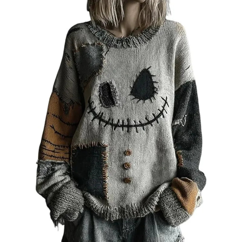 Halloween Knitted Sweater For Women Autumn Gothic Pumpkin Print Streetwear Harajuku Winter Warm Loose Casual Pullover