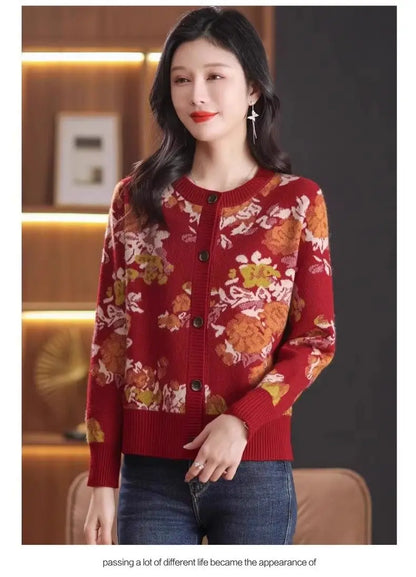 Jacquard Knit Cardigan for Women – 2025 Spring & Autumn Fashion
