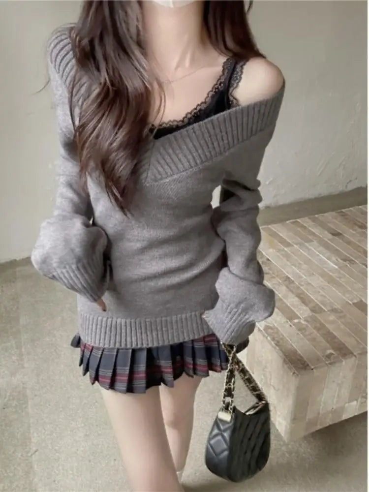 Womens V Neck Long Sleeve Slim Fit Sweaters