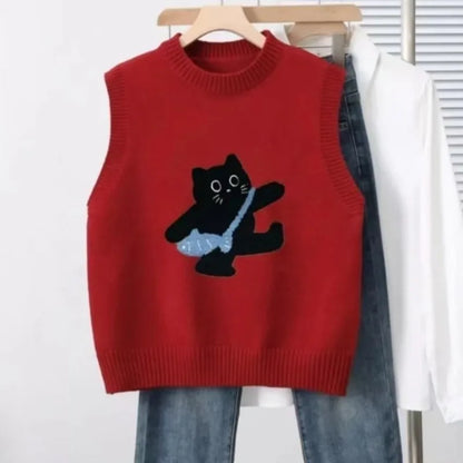 Cute Aesthetic Cat Knit Vest