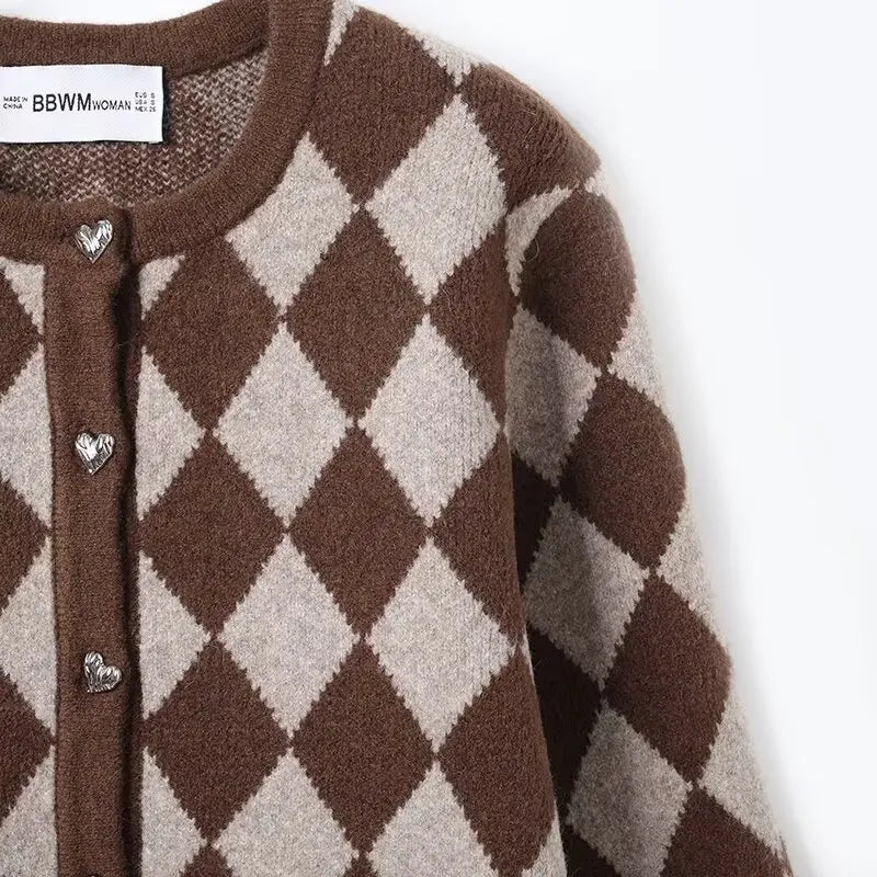 Unique Geometrical Pattern Knit Cardigan Sweater