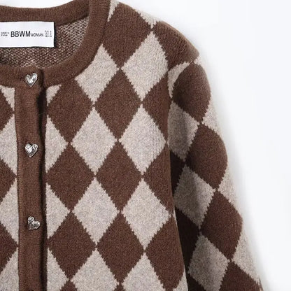 Unique Geometrical Pattern Knit Cardigan Sweater