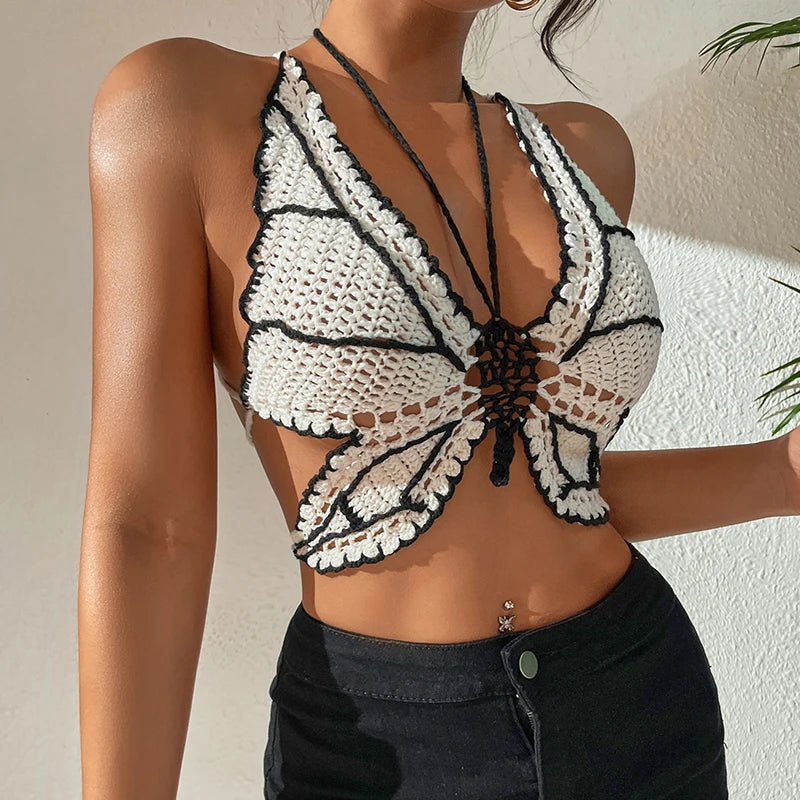 Summer Beach Bikini Swimwear Sexy Hand Hooked Black White Classic Women S Bikini Tops For Holiday Trend