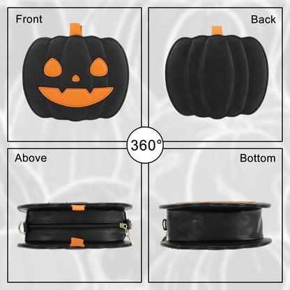 Halloween Pumpkin Purse Pu Leather Demon Messenger Bag With Adjustable Strap Zipper
