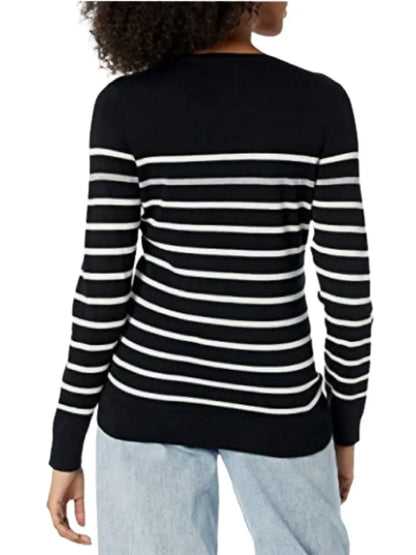 Winter Black And White Stripe Women Loose Sweater