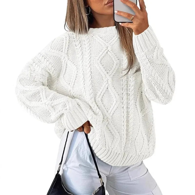Autumn Winter Mock Neck Batwing Sleeve Women Knitted Sweater