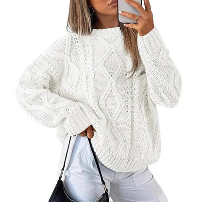 Autumn Winter Mock Neck Batwing Sleeve Women Knitted Sweater