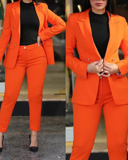 Corporate Chic - Elegant Double-Breasted Blazer Suit