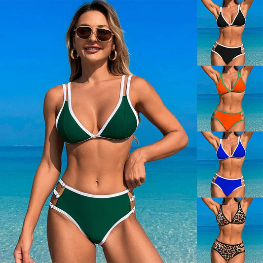 2025 Sexy Women S Solid Bikini Set High Waist Two Piece Swimwear Fashionable Summer Swimming Suit