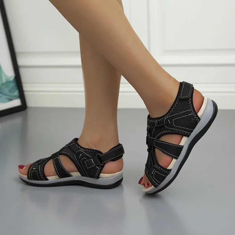 Santorini Exploring Vibes - Comfortable Black Sporty Summer Sandals