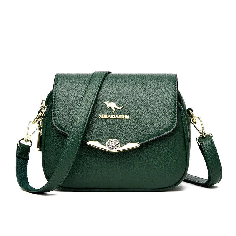 Womens Soft Leather Messenger Bag Casual Crossbody Shoulder Handbag Black Fashion Purse