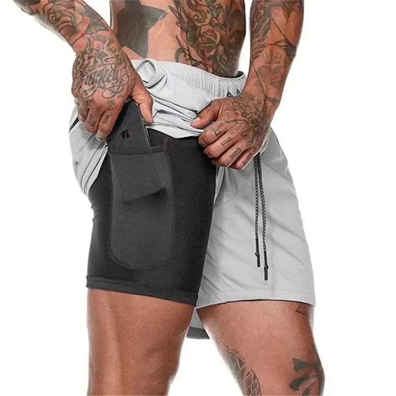 Mens Quick Dry 2 In 1 Gym Workout Style Shorts