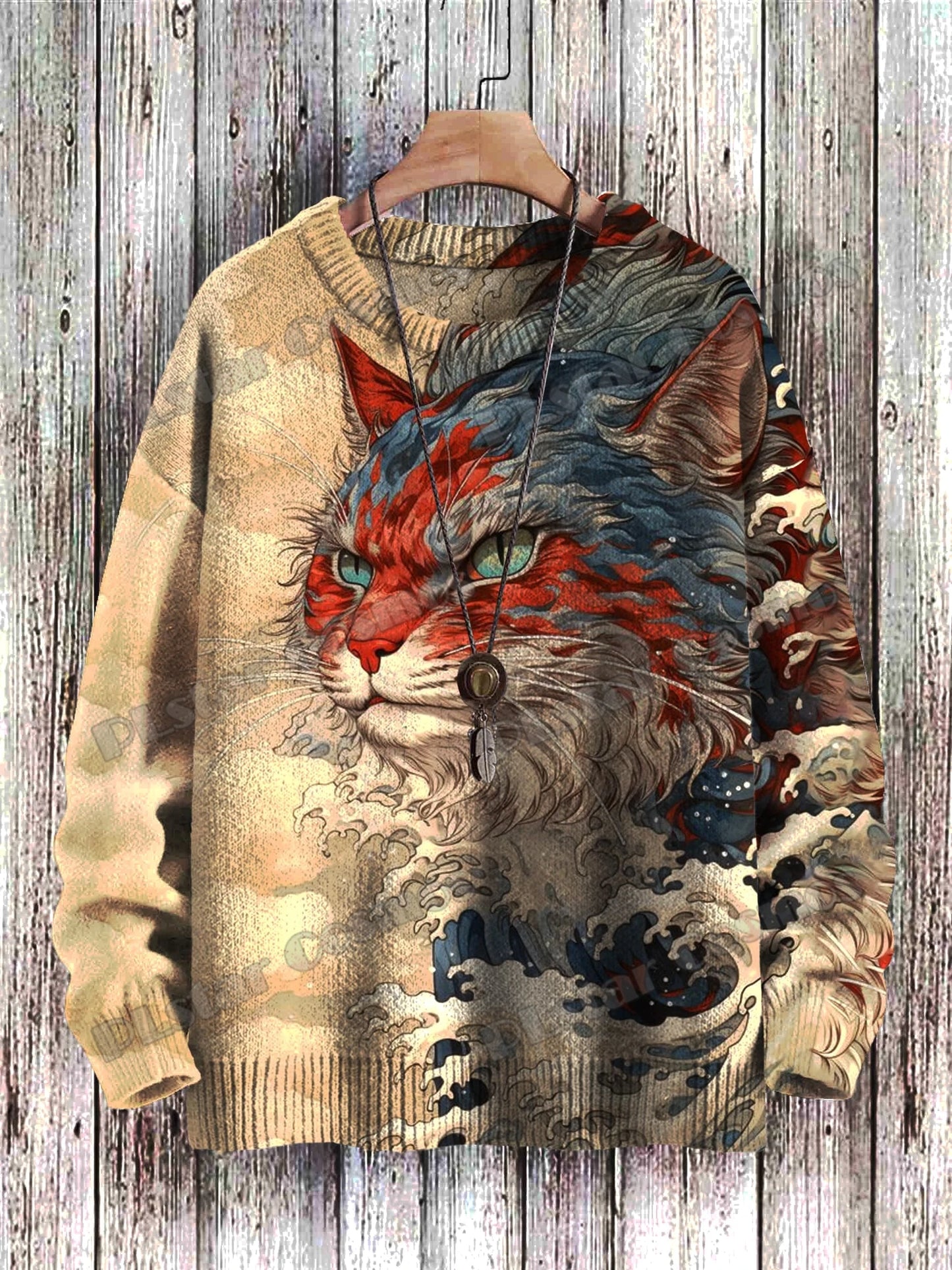 Vibrant Ukiyo-e Cat Sweater for Cozy Sunset Walks