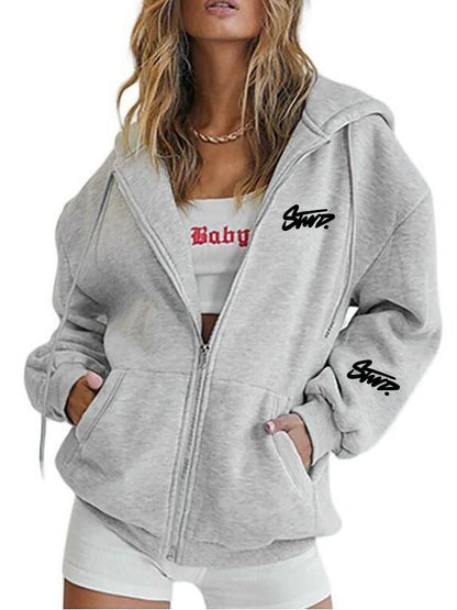 Plus Size Womens Fleece Lined Hoodie Autumn Winter Thickened Cardigan Sweatshirt