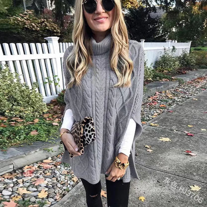 2025 Womens Knitted Turtleneck Sweater Casual Relaxed Twist Knit Pullover Lazy Commute Style