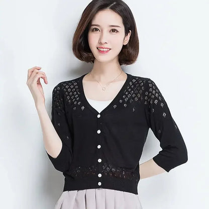 Thin Ice Silk V Neck Long Sleeve Cardigan