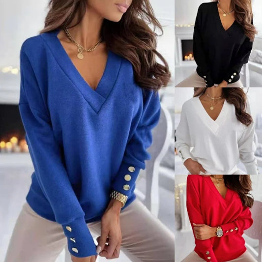 Womens Button Sleeve Loose Sweaters