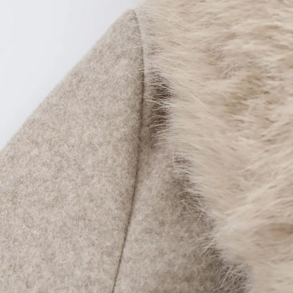 Elegant Double-Breasted Faux Fur Belted Coat – Retro Winter Overcoat for Women