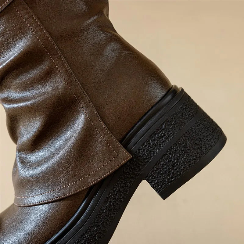 Women’s Knee-High High Heel Riding Boots 2025 – PU Leather Platform Princess Slim Boots