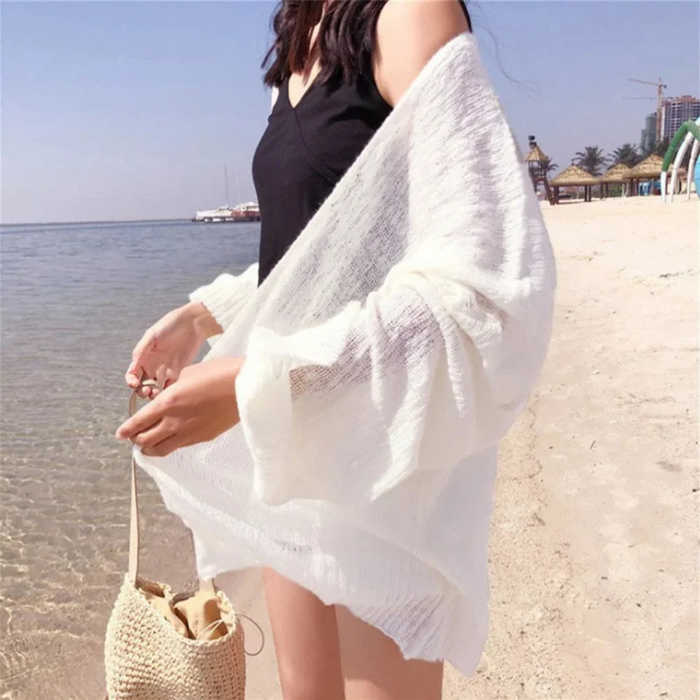Korean Cropped Knit Cardigan – Hollow Summer Sweater for Women