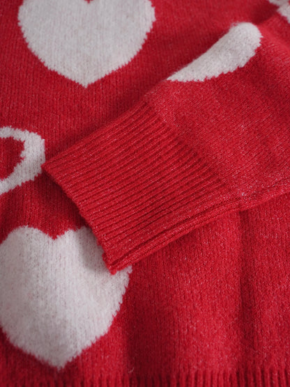 Women S Fashionable Fall Winter Heart Print Sweater Cozy Pullover For Leggings Trendy Winter Sweater With Sweat Necklace