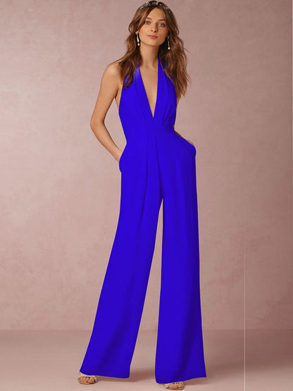 Sexy Backless Deep V-Neck Elegant Jumpsuit For Women