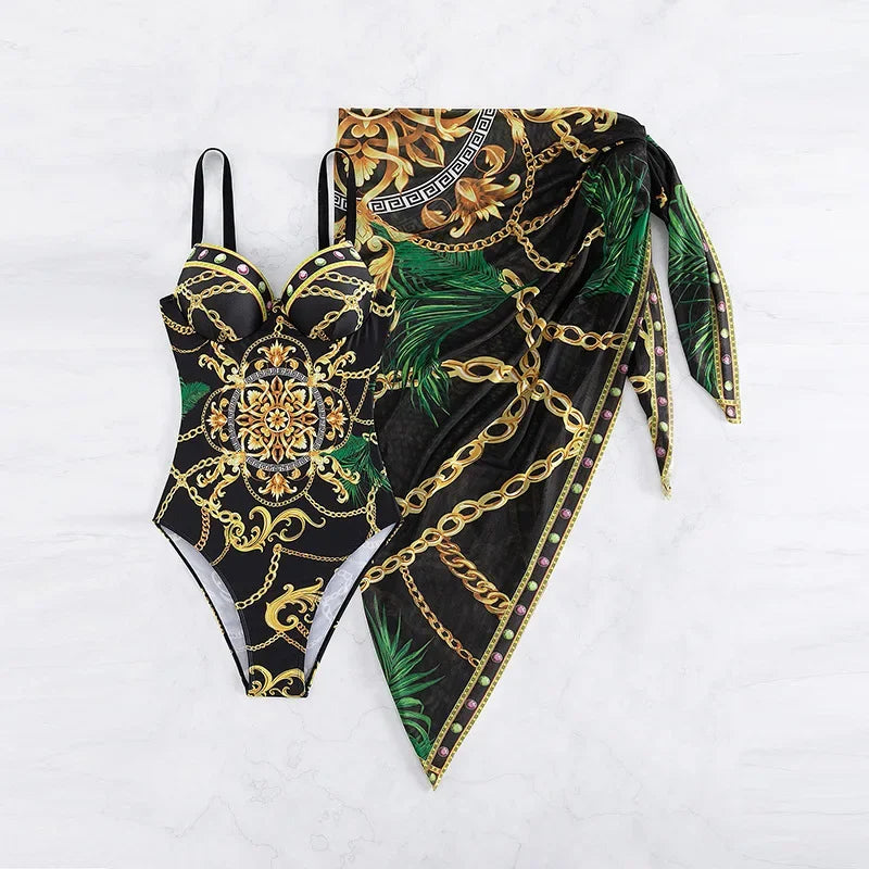 African Sexy High Neck One Piece Swimsuit For Women Halter Swimwear With Print Elegant Bathing Suit