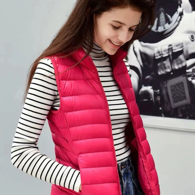 Soft Ultralight Sleeveless White Duck Down Vest For Women