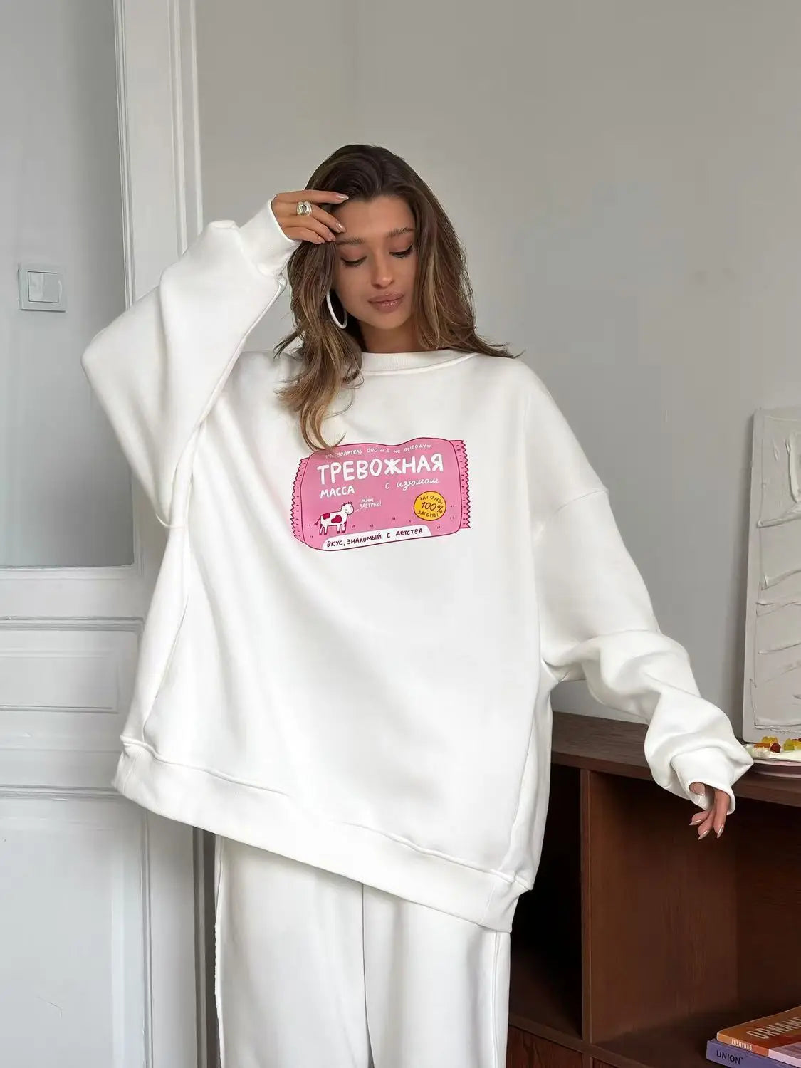Oversized Crewneck Loose Style Women Sweatshirts