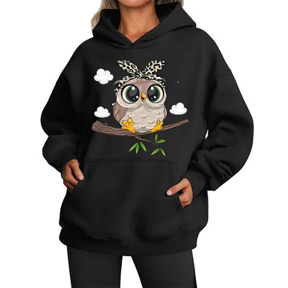 Cozy Casual Days: Cute Owl Graphic Oversized Hoodie