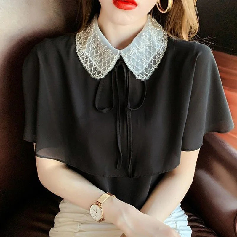 Peter Pan Collar Lace Up Blouse