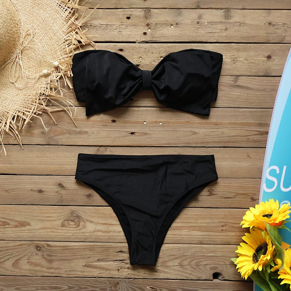 Minimalist Luxury Black Bow Bikini Set for Effortless Coastal Aesthetic