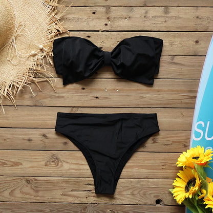 Minimalist Luxury Black Bow Bikini Set for Effortless Coastal Aesthetic