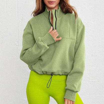 Women's Long Sleeve Solid Color Zipper Collar Sweatshirts