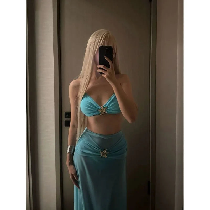 3 Piece Bikini Set For Women 2025 Bandeau Swimsuit Beachwear Swimming Suit